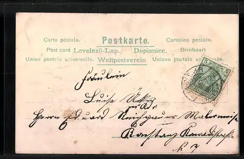 Präge-AK Vögel auf blühendem Strauch, Neujahr