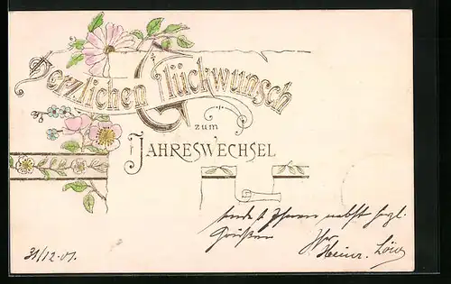AK Neujahrsgruss mit Blumen und Blattgrün