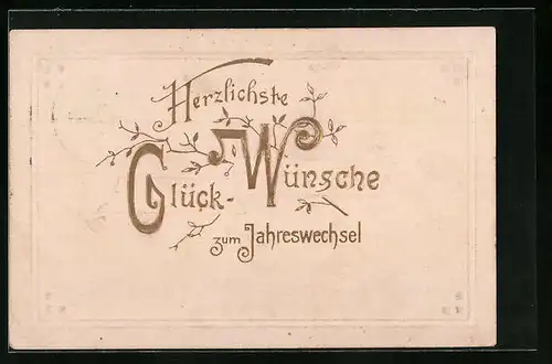 AK Neujahrsgruss in Gold mit floralem Dekor