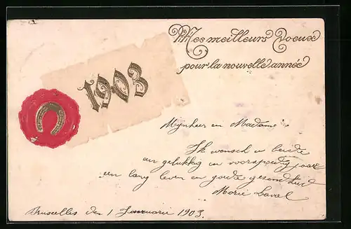 AK Jahreszahl 1903 mit Hufeisen-Siegel