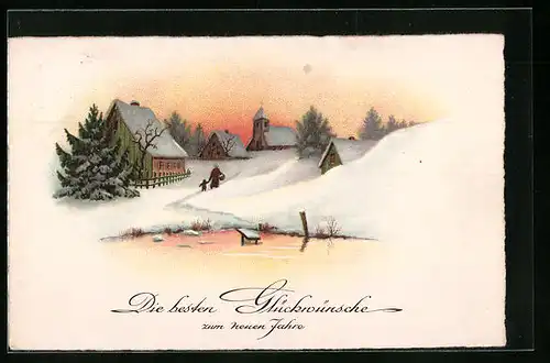 AK Dorf im Winter, Neujahr