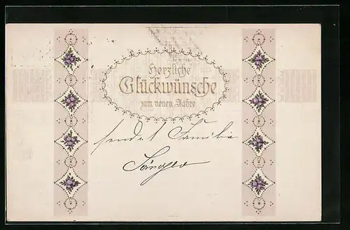 AK Neujahrsgruss mit floralem Dekor