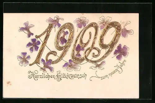 AK Jahreszahl 1909 mit Veilchen