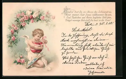 AK Amor bindet Herzen aneinander