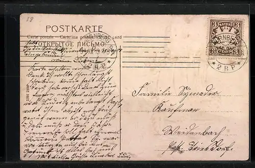 Präge-AK Engel zieht Boot voller Vergissmeinnicht