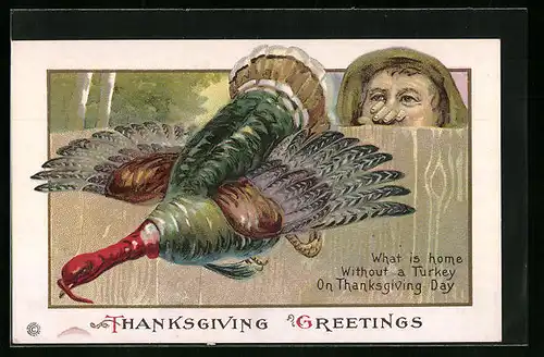 Präge-AK Flying Turkey, Thanksgiving