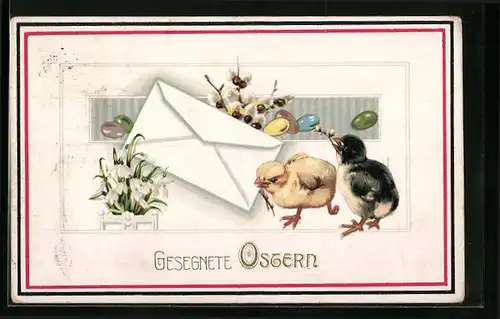 AK Osterküken mit Brief