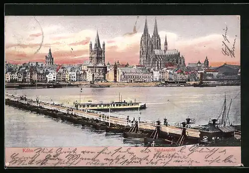 AK Köln, Totalansicht vom Rhein aus