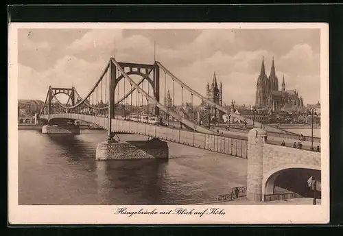 AK Köln, Hängebrücke mit Blick auf Köln
