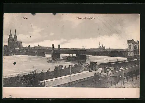AK Cöln, Eisenbahnbrücke über den Rhein
