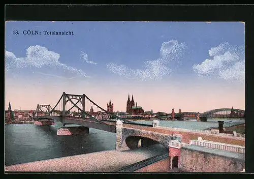 AK Cöln, Totalansicht mit Rheinbrücke