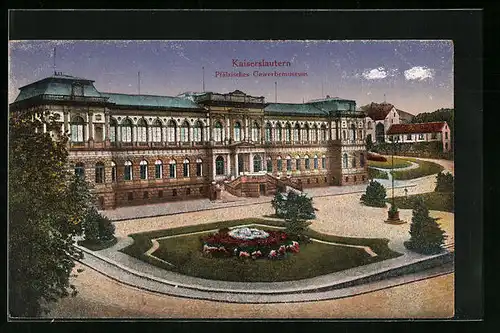 AK Kaiserslautern, Pfälzisches Gewerbemuseum aus der Vogelschau