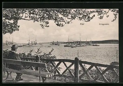 AK Kiel, Kriegshafen mit Aussicht von der Promenade