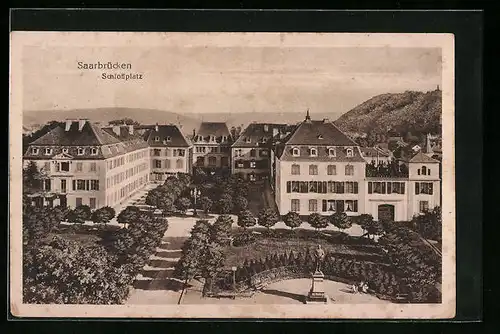 AK Saarbrücken, Schlossplatz aus der Vogelschau