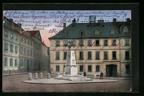 AK Saarbrücken, Ulanendenkmal auf dem Schlossplatz