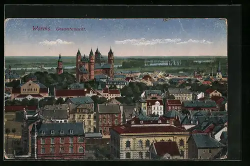 AK Worms, Gesamtansicht aus der Vogelschau