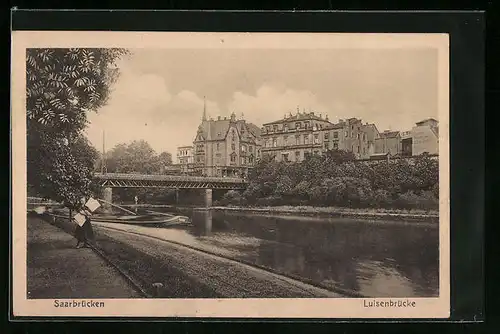 AK Saarbrücken, Luisenbrücke mit Uferpartie