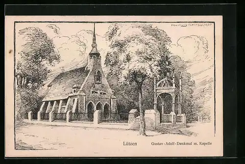 AK Lützen, Gustav-Adolf-Denkmal mit Kapelle