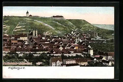 AK Freyburg a. U., Ortspartie mit Berglandschaft