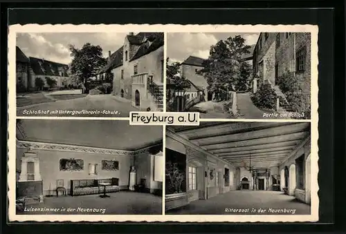 AK Freyburg a. U., Schlosshof mit Untergauführerin-Schule, Rittersaal in der Neuenburg, Innenansicht