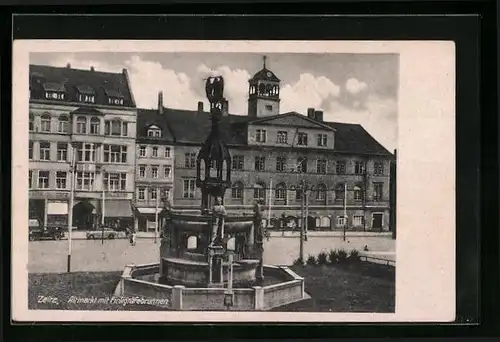 AK Zeitz, Altmarkt mit Finkgräfebrunnen