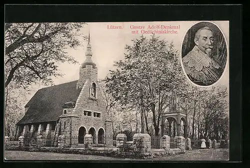 AK Lützen, Gustav Adolf Denkmal mit Gedächtniskirche