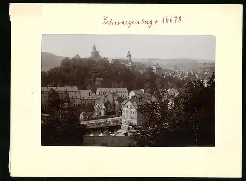 Fotografie Brück & Sohn Meissen, Ansicht Schwarzenberg, Ortsansicht mit Sägewerk