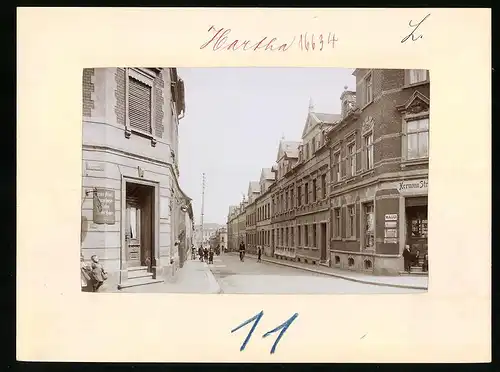 Fotografie Brück & Sohn Meissen, Ansicht Hartha, Annenstrasse mit Eckladen Hermann Strehl