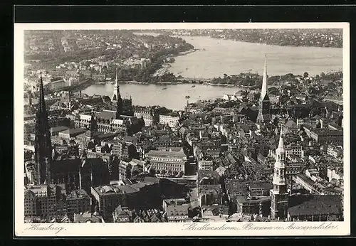 AK Hamburg, Stadtzentrum, Binnen- und Aussenalster vom Flugzeug aus
