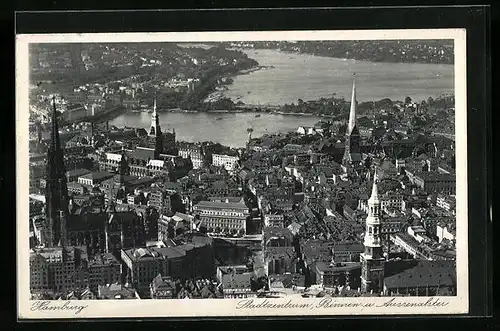 AK Hamburg, Stadtzentrum, Binnen- und Aussenalster vom Flugzeug aus