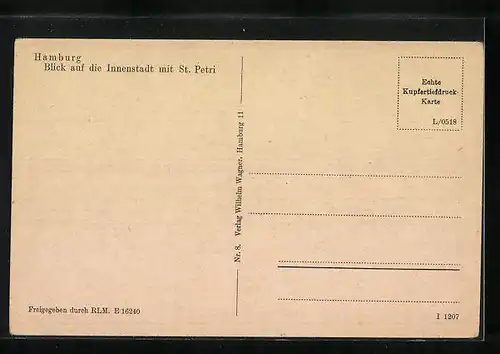 AK Hamburg, Fliegeraufnahme der Innenstadt mit St. Petri