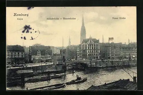 AK Hamburg, Kajen mit Hohebrücke, Neuer Krahn