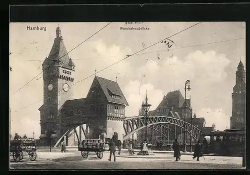 AK Hamburg, Wandrahmsbrücke mit Karren
