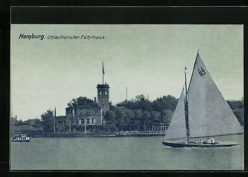 AK Hamburg, Uhlenhorster Fährhaus mit Segelboot