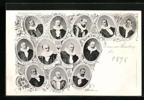 Künstler-AK Hamburg, Hamburger Senatoren-Karte, Portraits