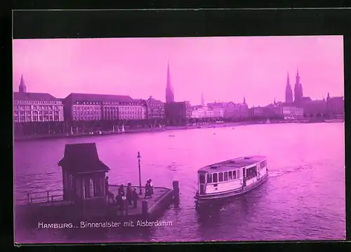 AK Hamburg, Binnenalster mit Alsterdamm und Barkasse