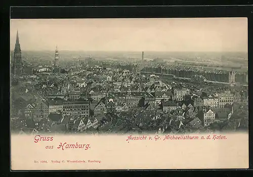 AK Hamburg, Aussicht vom Gr. Michaelisthurm nach dem Hafen