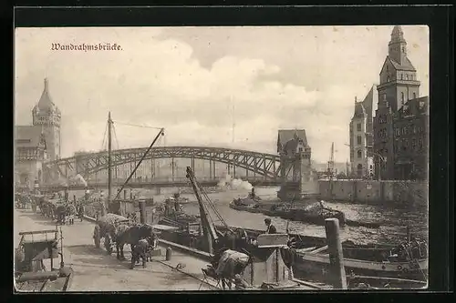 AK Hamburg, Blick auf Kai und Wandrahmsbrücke