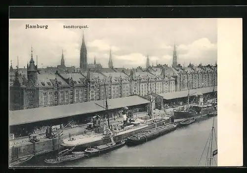 AK Hamburg, Sandtorquai aus der Vogelschau