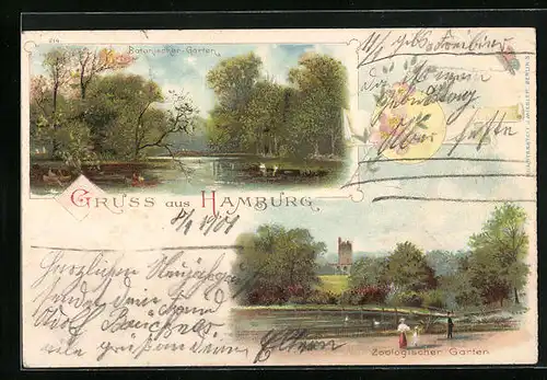 Lithographie Hamburg-St.Pauli, Botanischer Garten und Zoologischer Garten