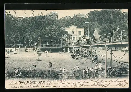 AK Hamburg-Oevelgönne, Strandbad mit Seebrücke