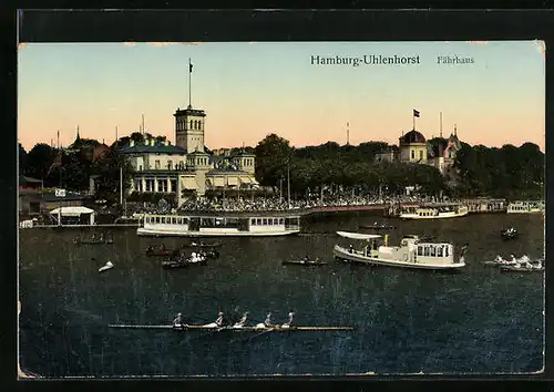 Luna-AK Hamburg-Uhlenhorst, Dampfer vor dem Fährhaus