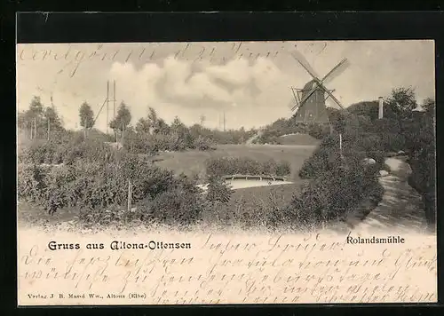 AK Hamburg-Ottensen, Landschaftspanorama mit der Rolandsmühle