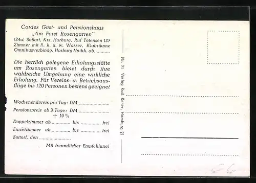 AK Rosengarten b. Harburg, Cordes Gast- und Pensionshaus am Forst