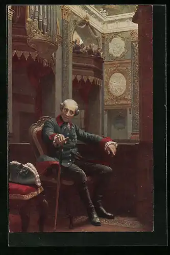 Künstler-AK O. Begas, Friedrich der Grosse im Theatersaal