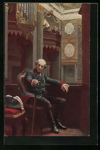 Künstler-AK O. Begas, Friedrich der Grosse im Theatersaal