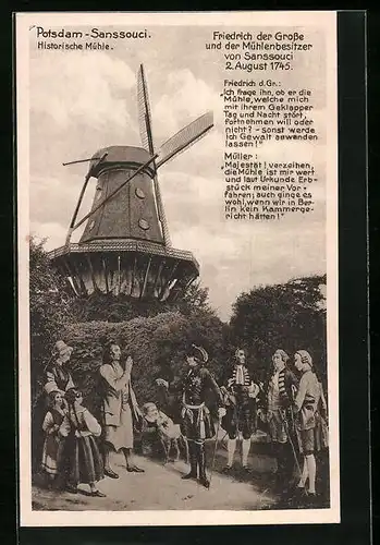 AK Potsdam-Sanssouci, Friedrich der Grosse an Historischer Mühle