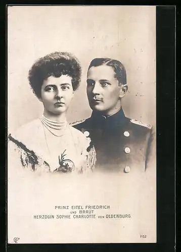 AK Prinz Eitel Friedrich von Preussen und Braut Herzogin Sophie Charlotte von Oldenburg