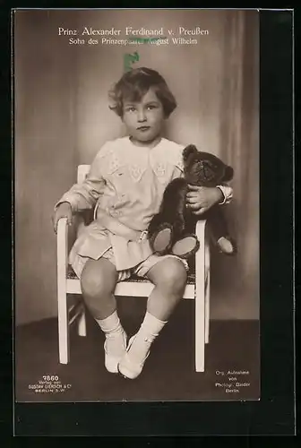 AK Sohn des Prinzenpaares August Wilhelm, Prinz Alexander Ferdinand von Preussen mit Teddy