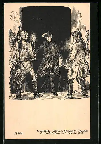 Künstler-AK König Friedrich der Grosse in Lissa am 4. Dezember 1757